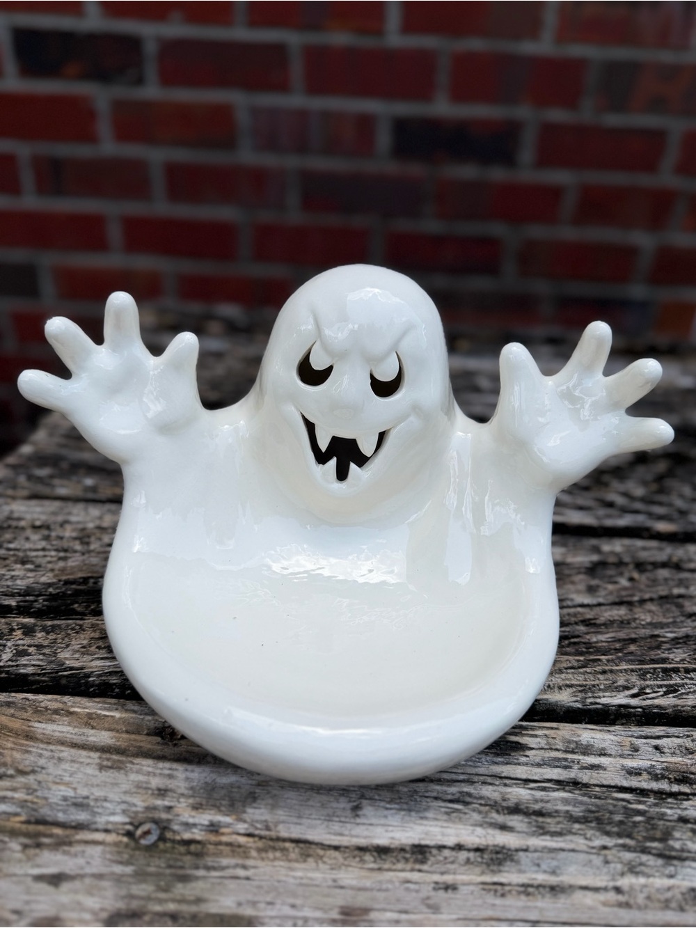 Rare Vintage 90’s Ceramic Halloween Scary Ghost Luminaria Candy Bowl Dish USA P3